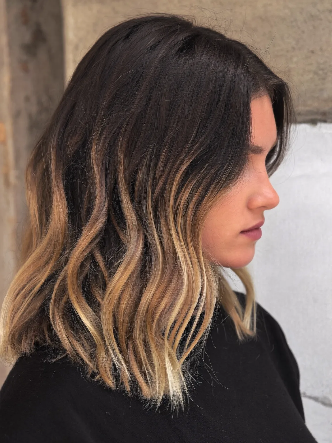 Wavy Honey Blonde Balayage Lob with Natural Face Framing