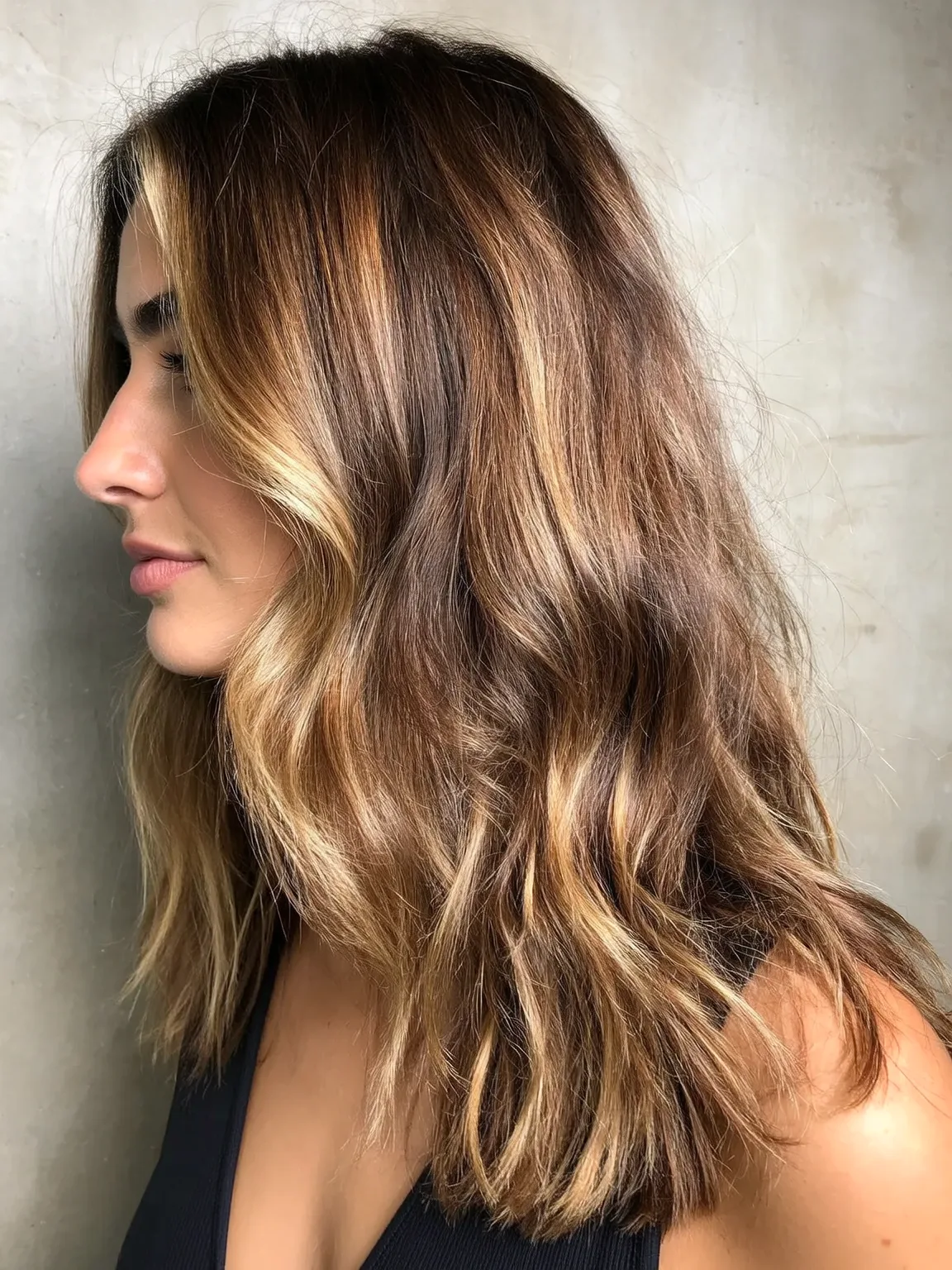Voluminous Wavy Honey Blonde Lob on Medium Length