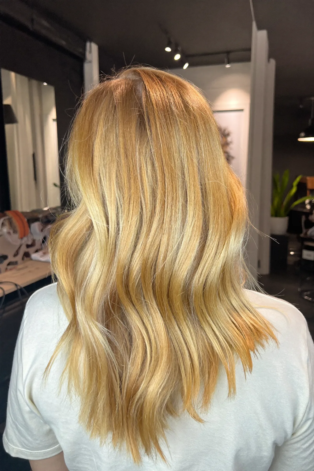 Honey Golden Blonde Wavy Lob with Blended Balayage Highlights