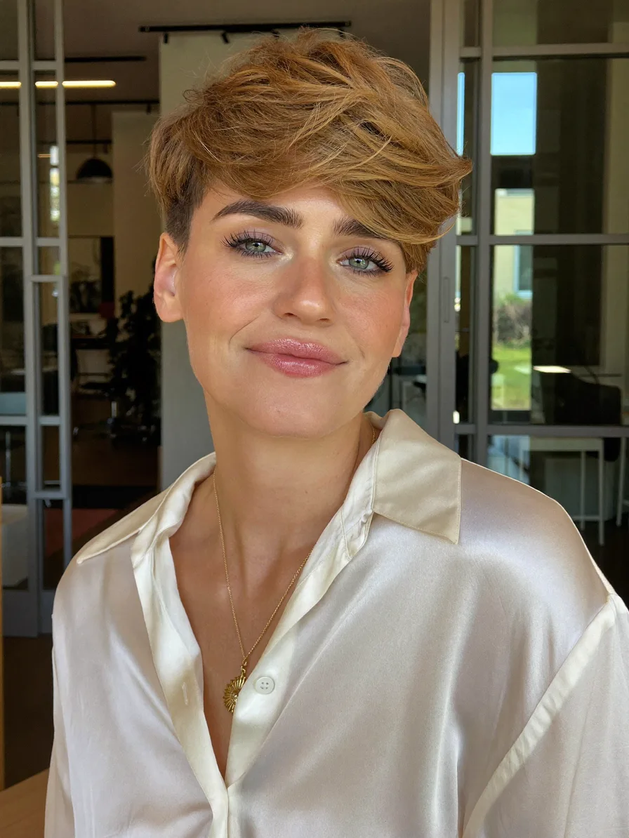 Modern Textured Pixie Cut with Voluminous Side-Swept Bangs