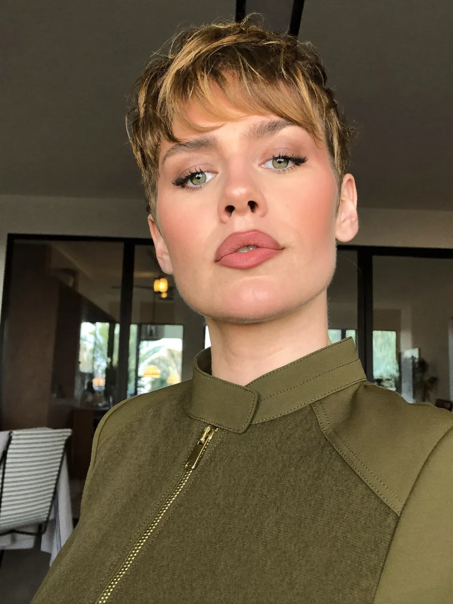 Textured Choppy Pixie Cut with Warm Honey Blonde Highlights
