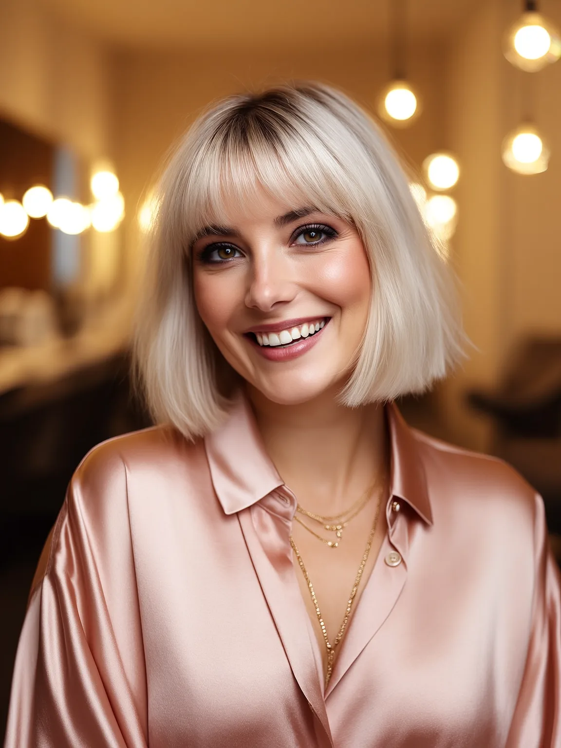 Platinum Blonde Chin-Length Bob with Soft Blunt Bangs