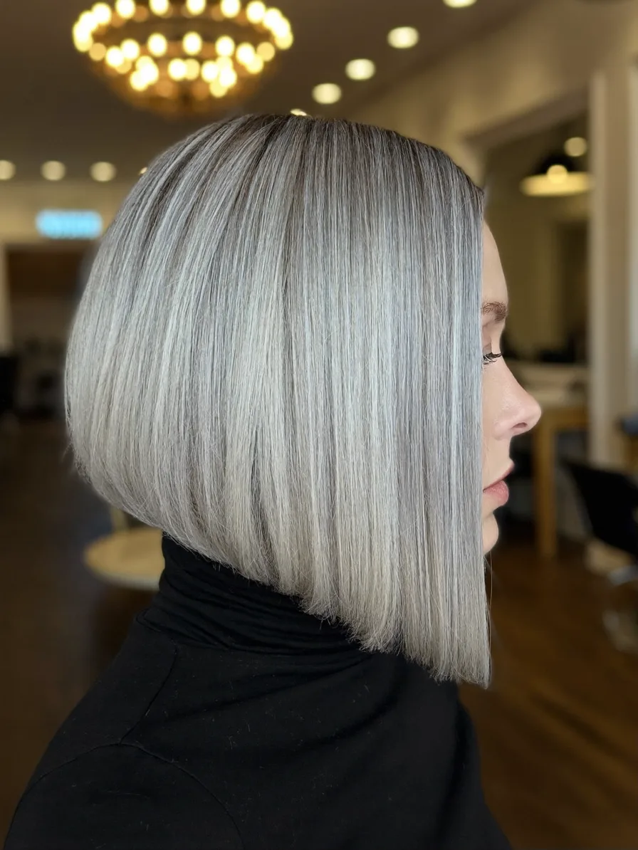 Chic Icy Platinum Blunt Bob Haircut with Center Part
