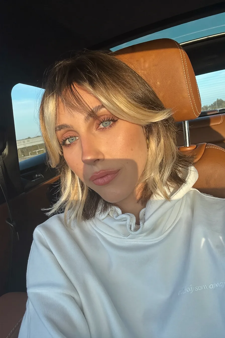 Chic Blunt Bob with Icy Blonde Money-Piece and Curtain Bangs