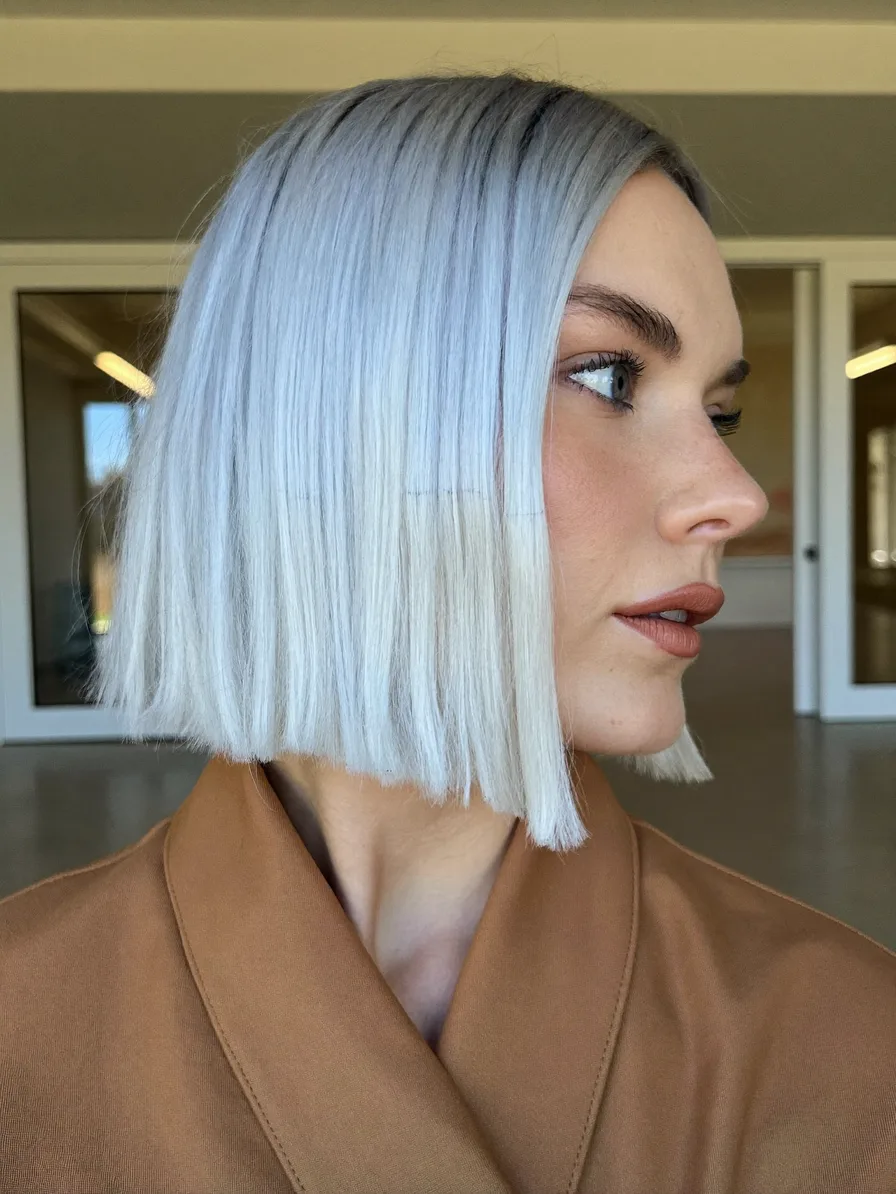 Chic Icy Platinum Straight Blunt-Cut Bob Hairstyle