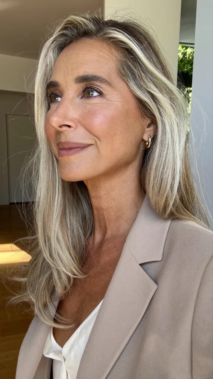 Elegant Long Layered Waves with Ash Blonde Icy Highlights