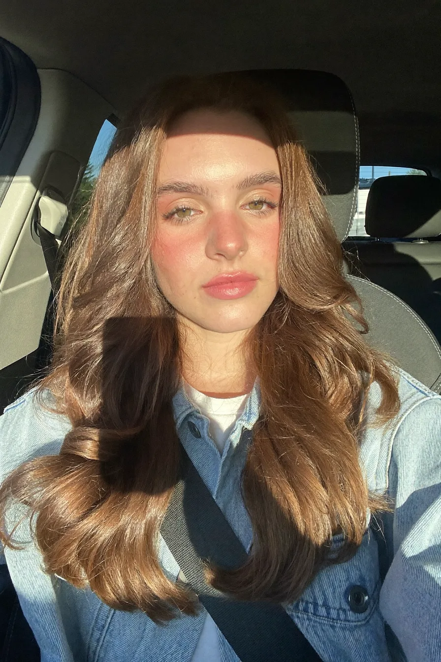 Softly Curled Chestnut Brown Long Layered Cut for Volume