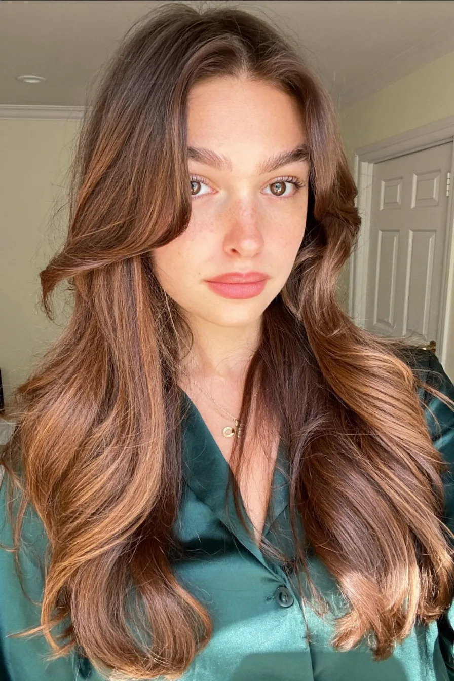 Softly Face-Framing Chestnut Brown Long Layered Haircut Perfection