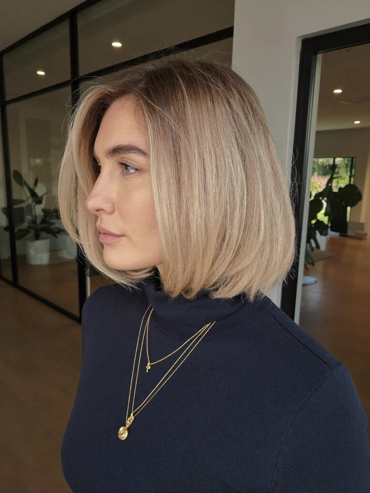 Softly Layered Inverted Bob with Blended Side Part Finish