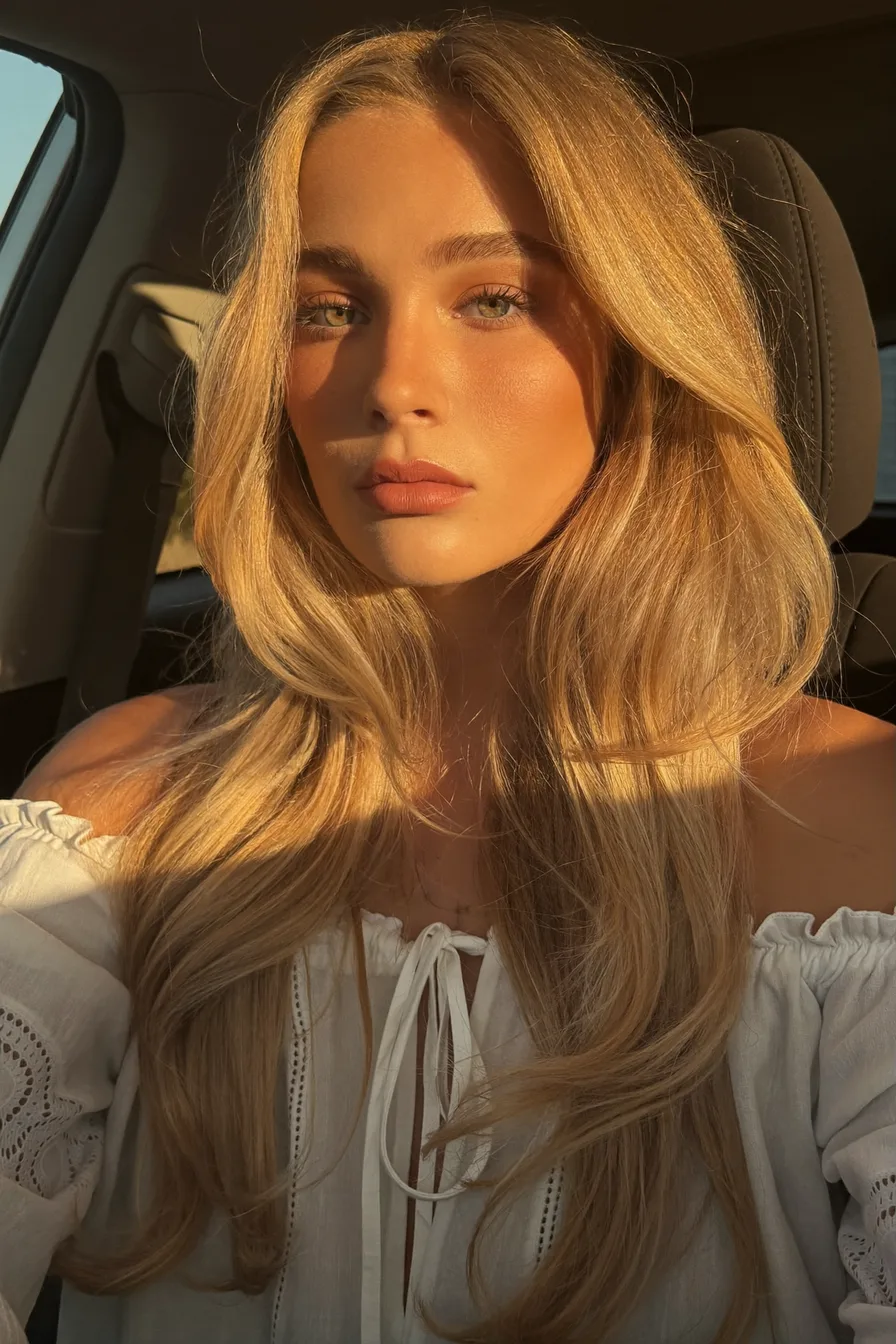 Sun-Kissed Golden Blonde Long Layered Cut with Face-Framing Pieces