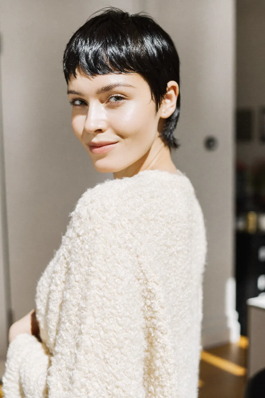 Sleek Jet Black Pixie with Micro Bangs for Oval Faces