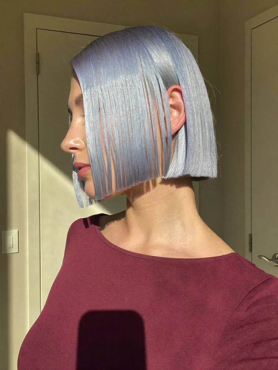 Sleek Blunt Bob with Cool Pastel Lavender Hair Color