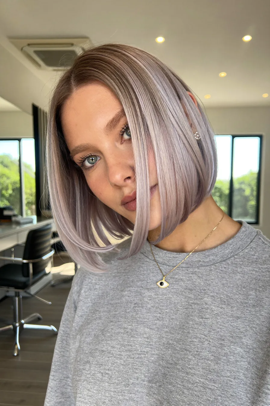 Sleek Cool Ash Lavender Blonde Chin-Length Bob Style
