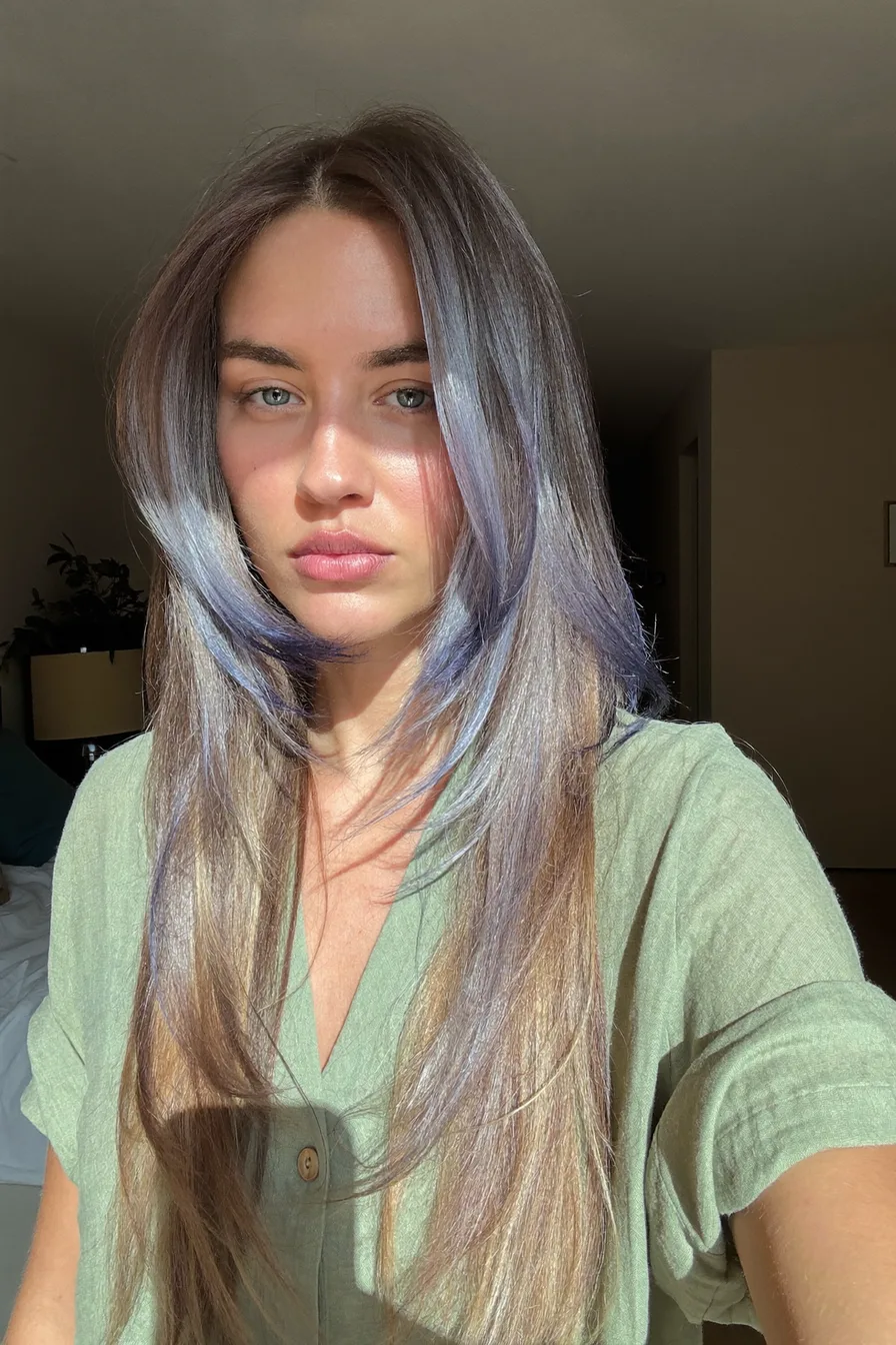 Modern Long Layered Hair with Lavender Ash Balayage Highlights
