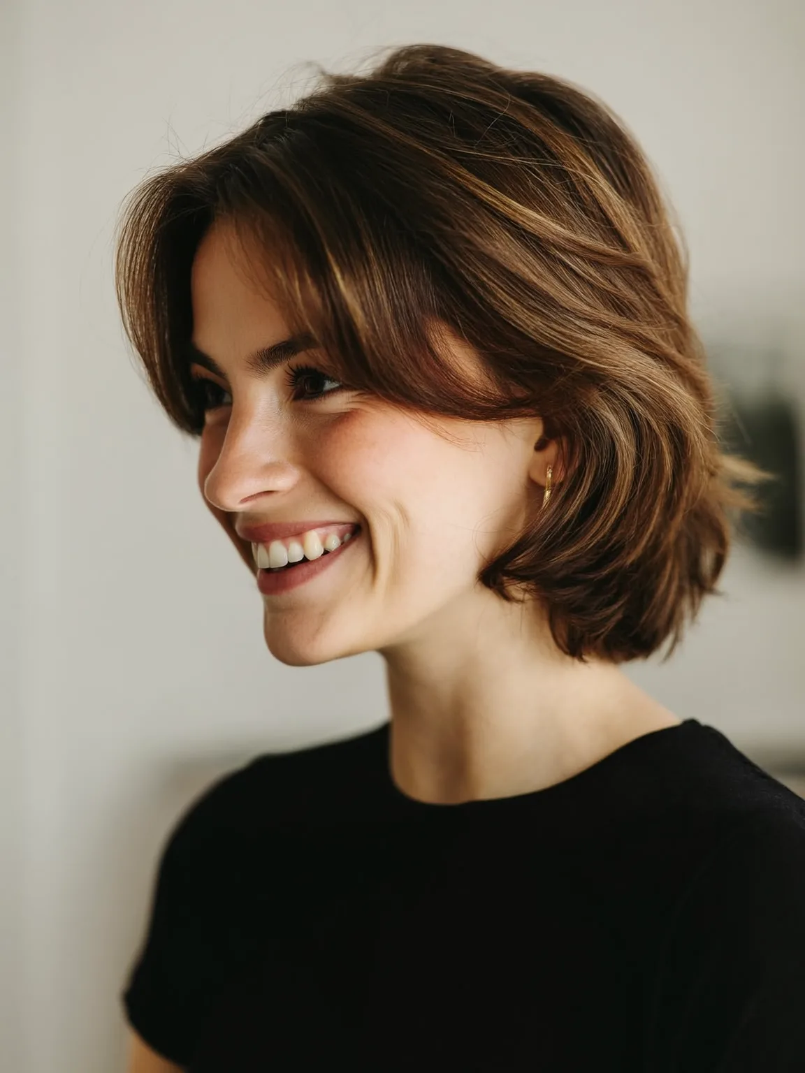Medium-Volume Warm Caramel Brown Wavy Bob