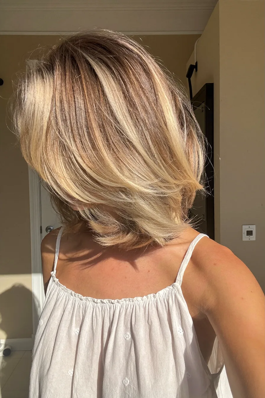 Sun-Kissed Voluminous Layered Bob With Textured Ends