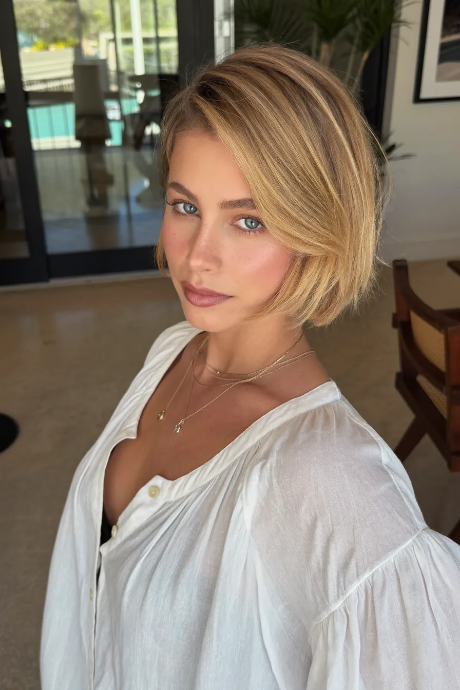 Chic Side-Parted Layered Bob for Effortless Elegance and Volume