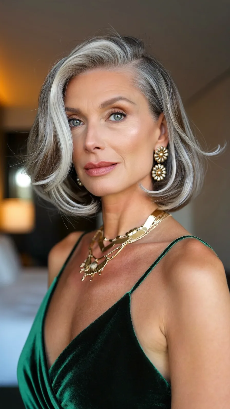 Sophisticated Chin-Length Wavy Classic Bob for Mature Women