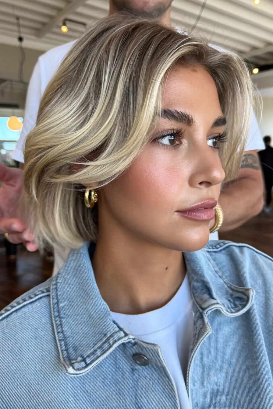 Textured Layered Bob with Flowy Curtain Bangs for Effortless Volume