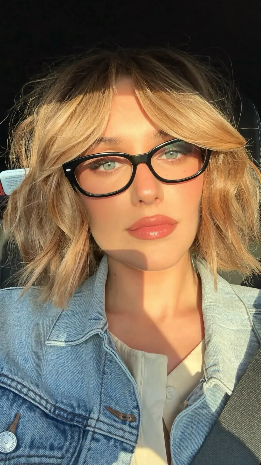 Textured Chin-Length Bob with Honey Blonde Curtain Bangs