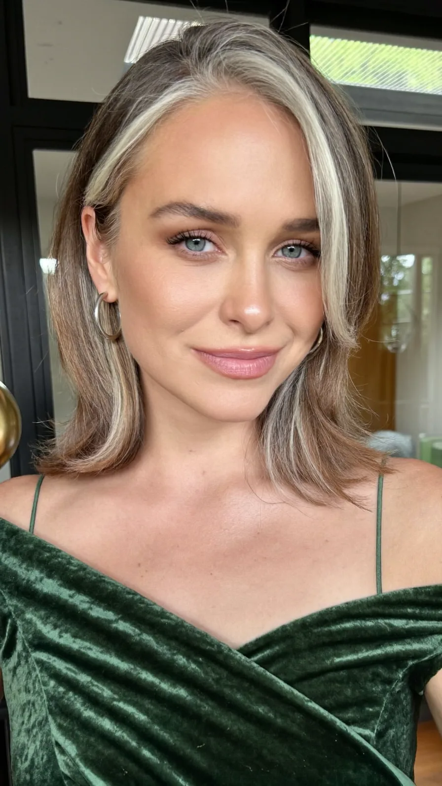 Shoulder-Length Long Bob with Platinum Money-Piece Highlights