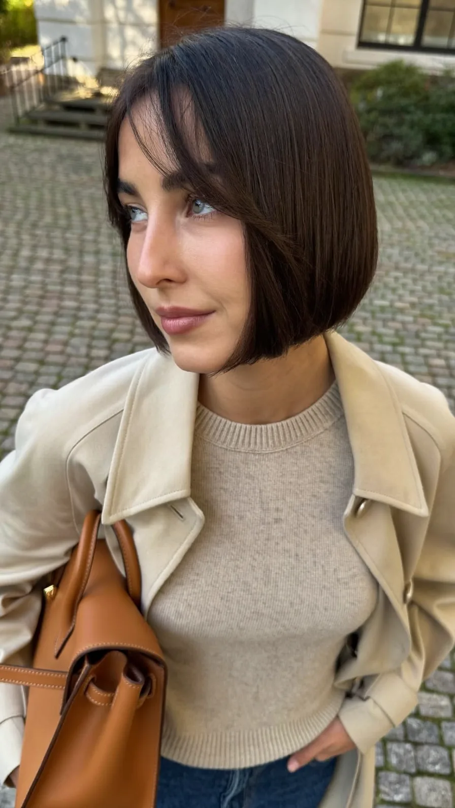 Sleek Classic Chin-Length Blunt Bob with Curtain Bangs
