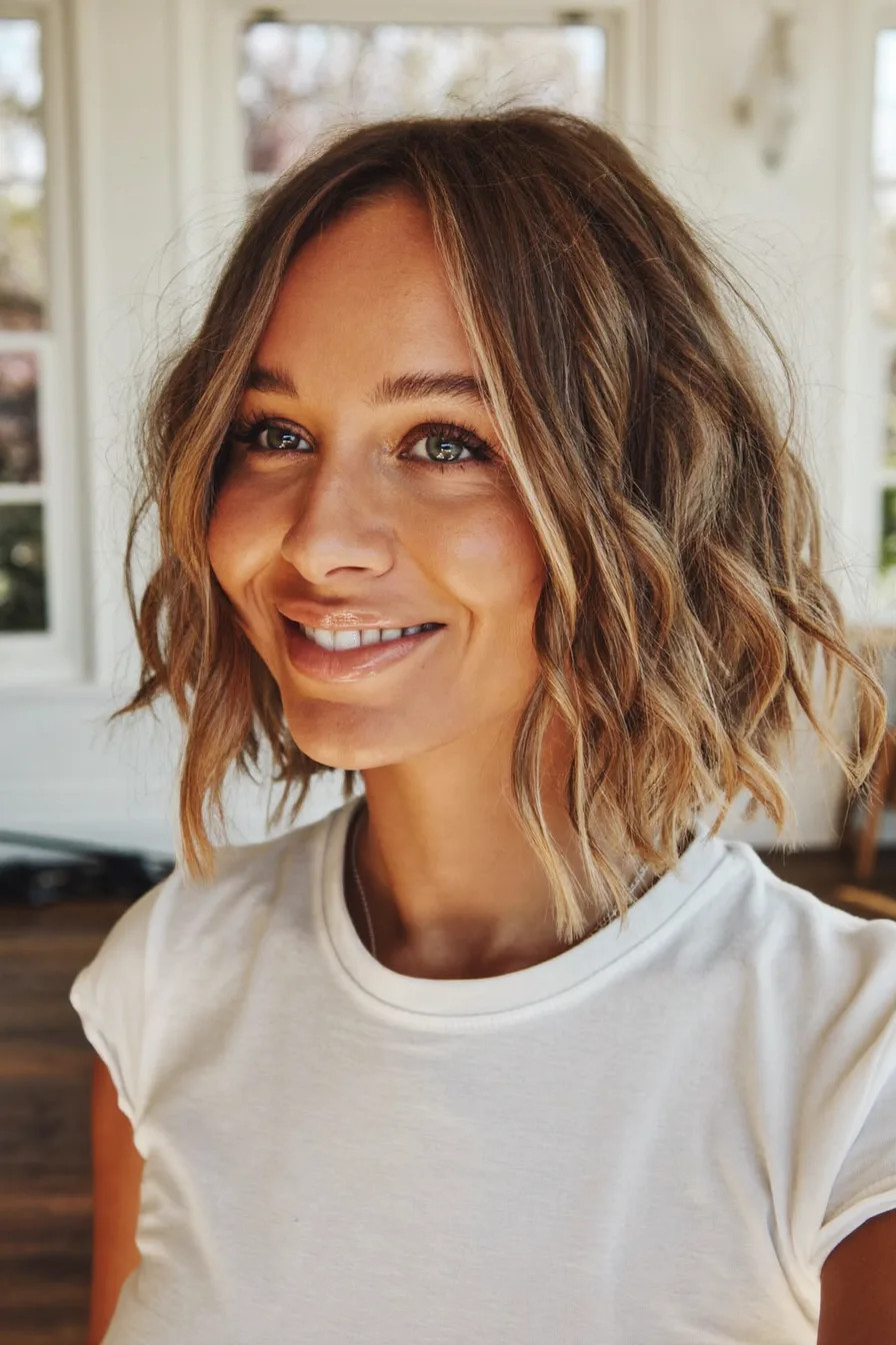 Modern Wavy Textured Bob with Face-Framing Curtain Bangs
