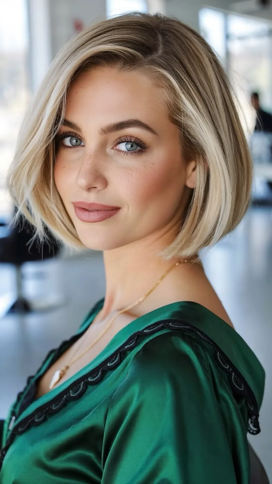 Chic Cool Ash Blonde Classic Blunt Bob Hairstyle