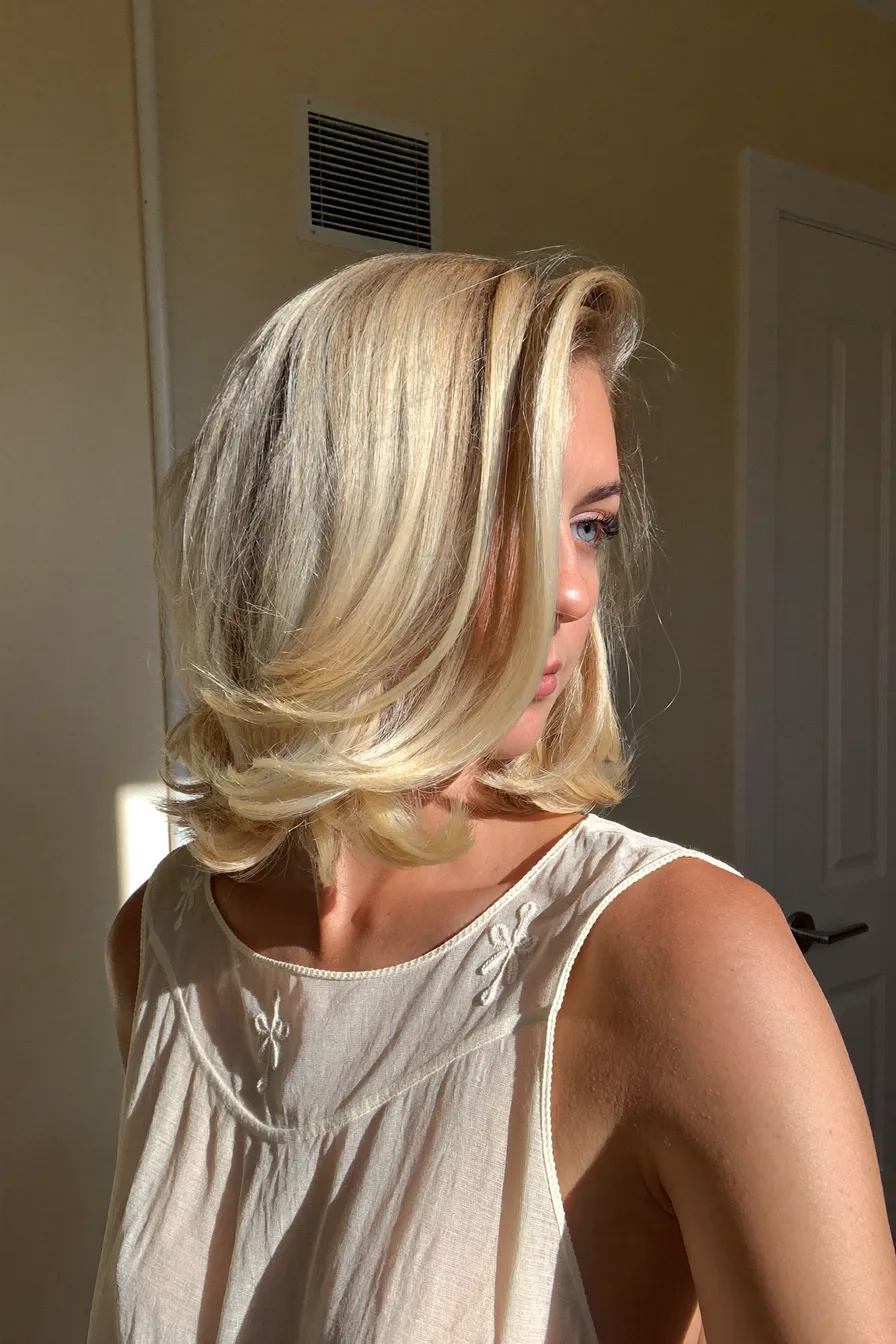 Chic Layered Bob with Voluminous Side-Swept Bangs for Softness