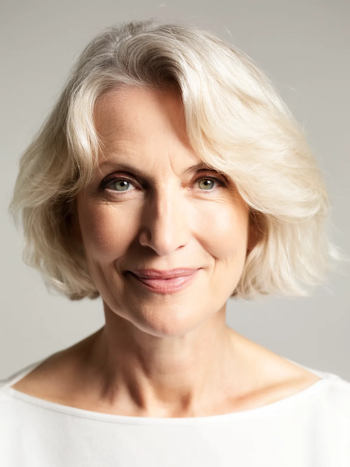 Chin-Length Wavy Silver Frost Bob with Side-Swept Bangs
