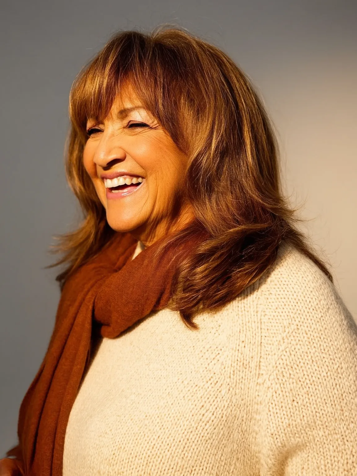 Medium Wavy Layered Cut with Caramel Brown Highlights