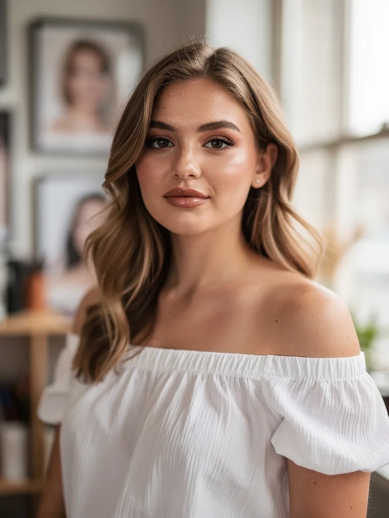Voluminous Honey Blonde Waves with Side-Swept Bangs