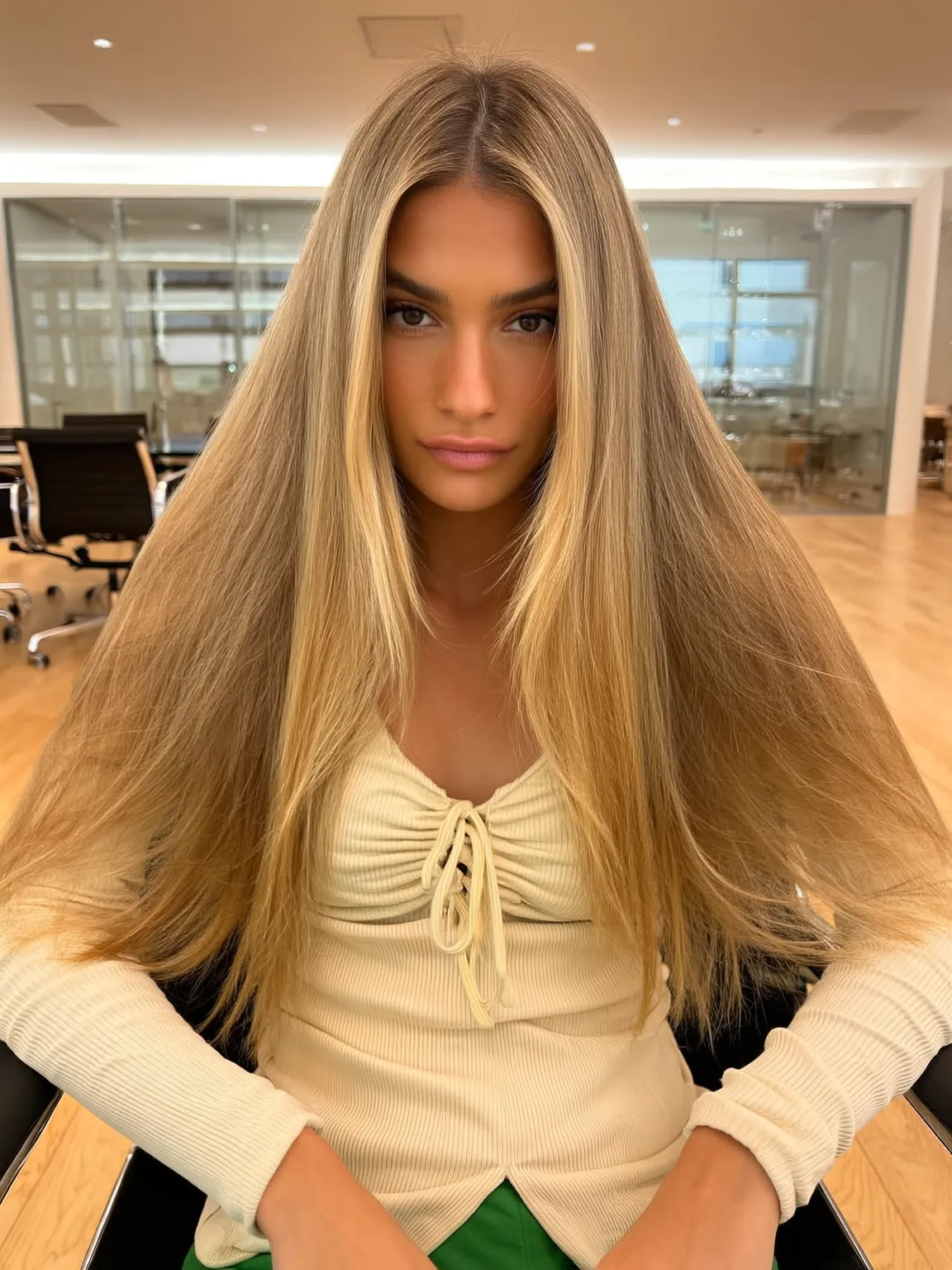 Medium-Length Straight Chestnut Framing Layers with Long Bangs
