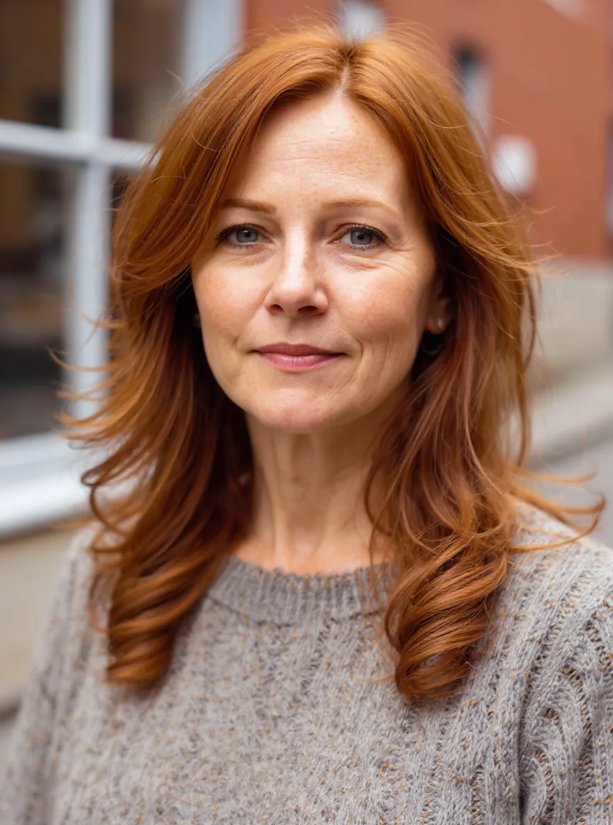 Long Warm Copper Auburn Wavy Layers Without Bangs