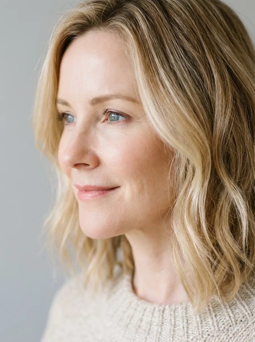 Soft Wavy Sandy Blonde Lob for Oval Faces