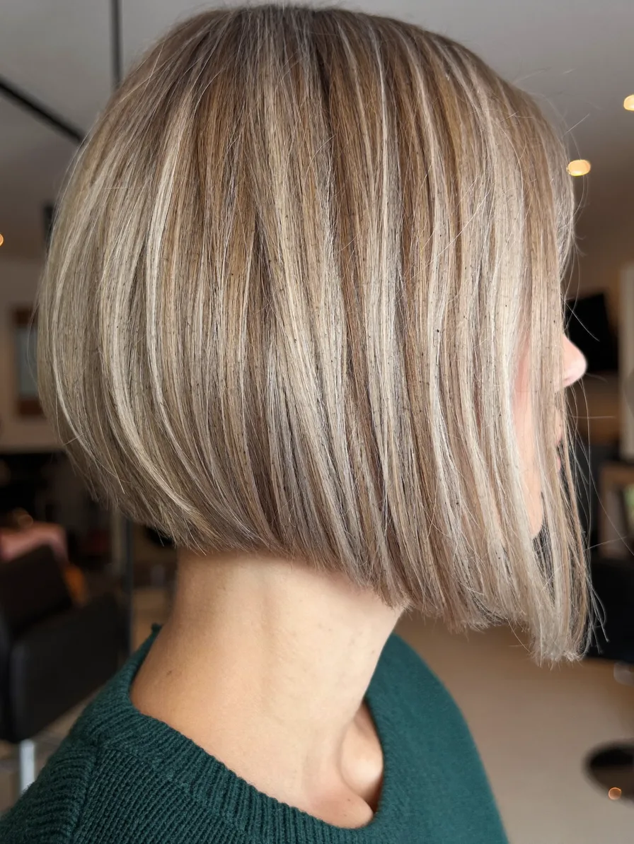 Classic Chin-Length Blunt Bob with Ash Blonde Low Light Dimension
