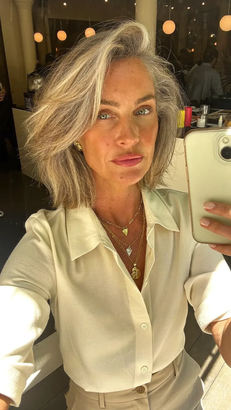 Voluminous Layered Lob with Natural Silver Highlights
