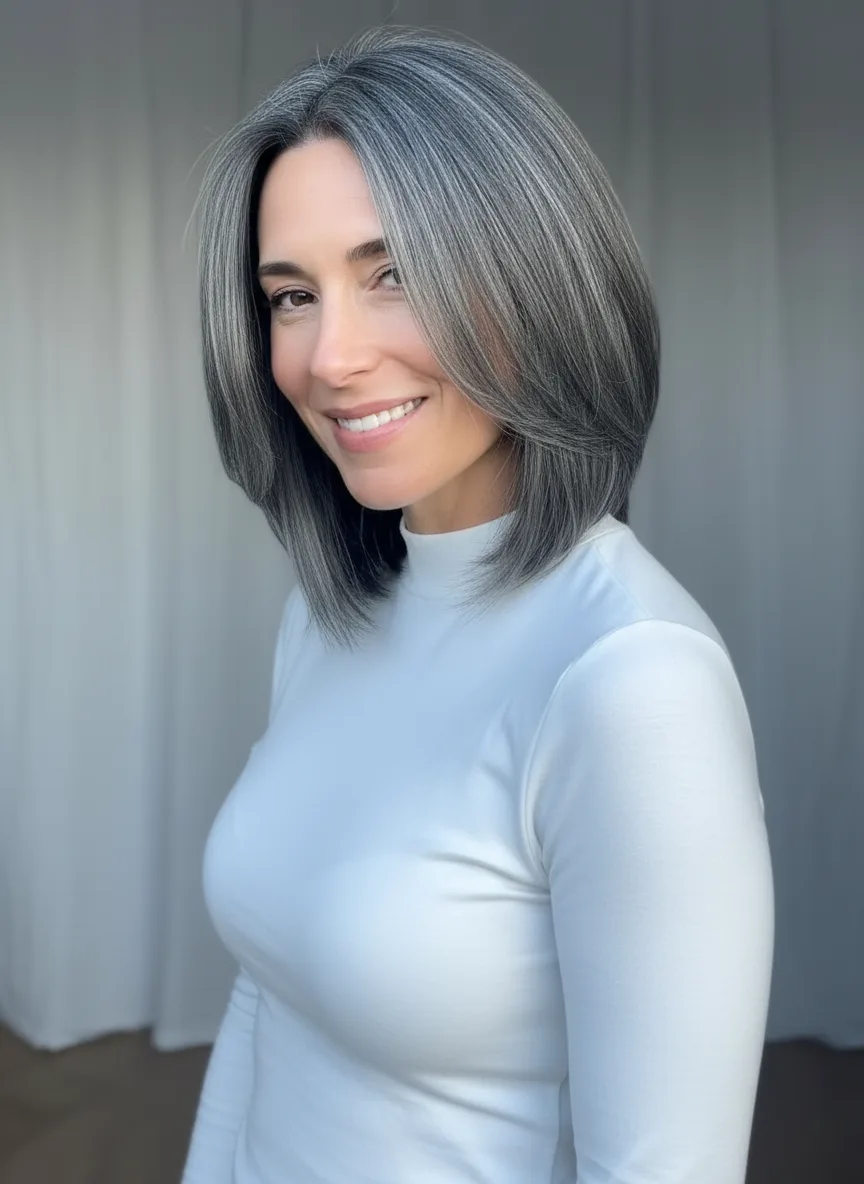 Straight Silver-Gray Lob with Clean Lines