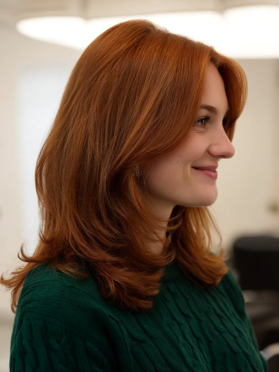 Rich Copper Auburn Layered Waves Without Bangs
