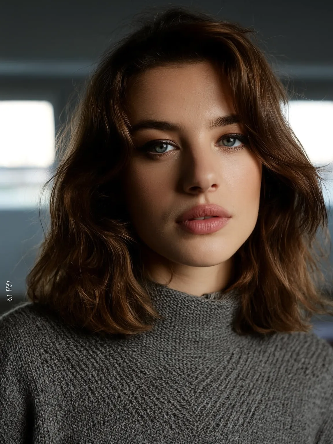 Texturized Shoulder-Length Lob with Soft Chocolate Brown Highlights