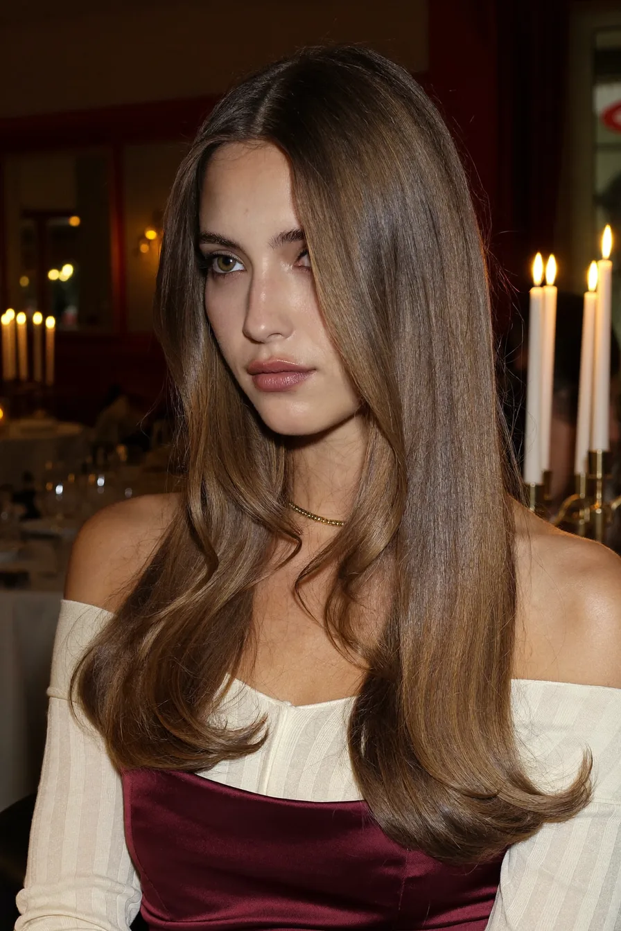 Sleek Center-Parted Long Layers with Rounded Ends