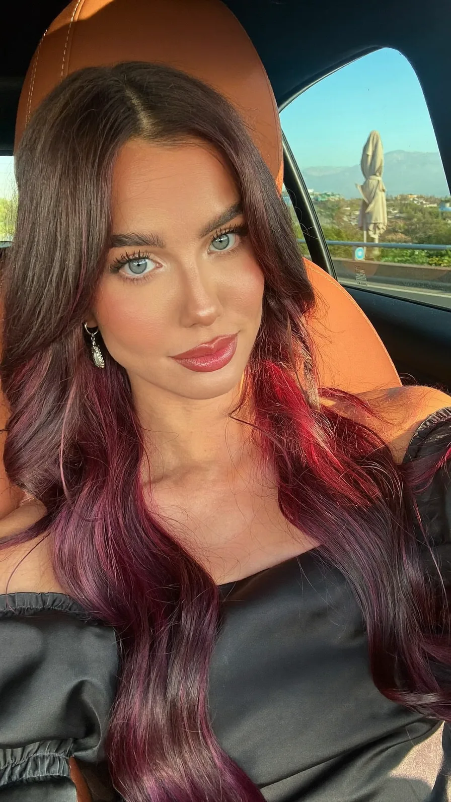 Luxurious Long Wavy Burgundy Hair with Multi-Dimensional Highlights
