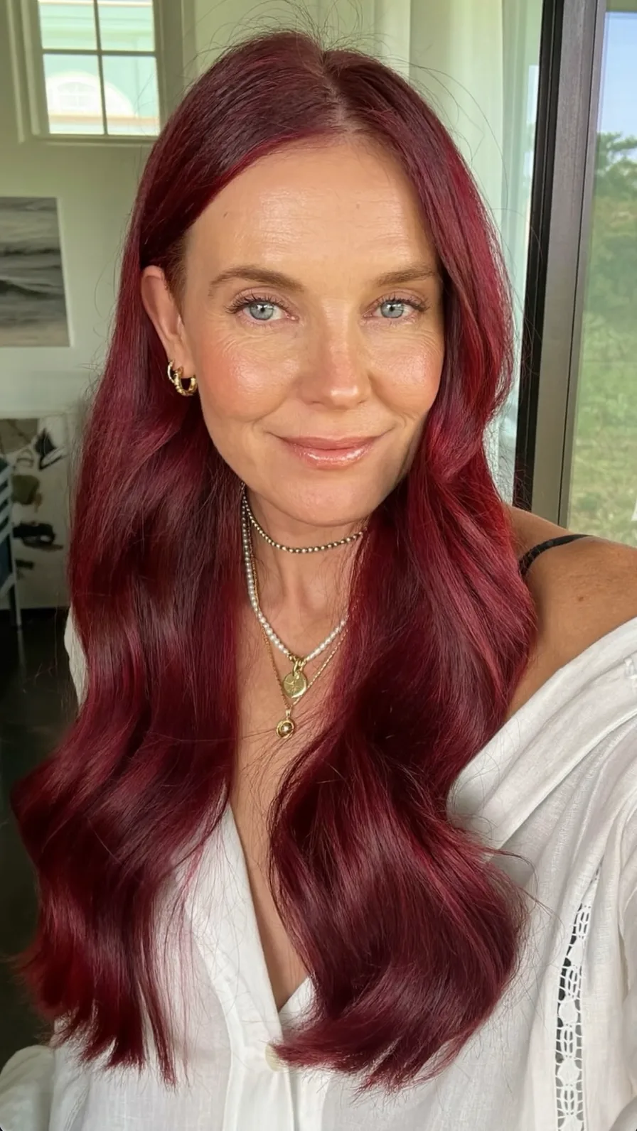 Elegant Long Burgundy Waves with Soft Layered Texture