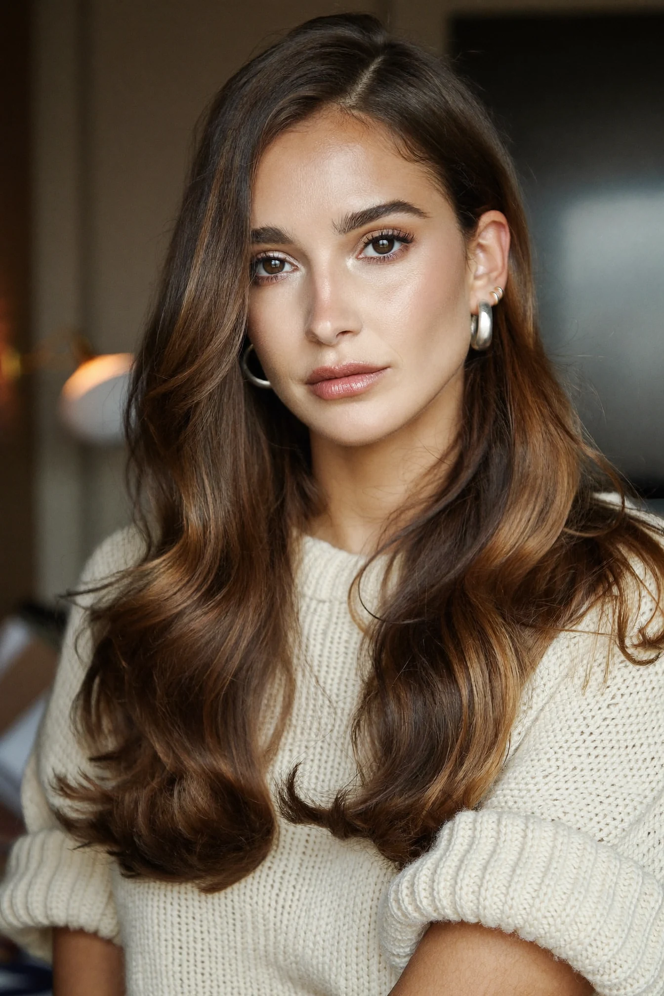 Bronde Lob with Sleek Blowout and Deep Side Part