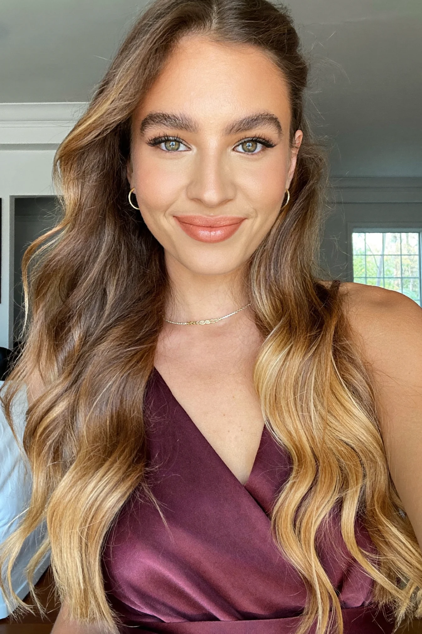 Balayage Lob with Beachy Waves and Half-Up Styling