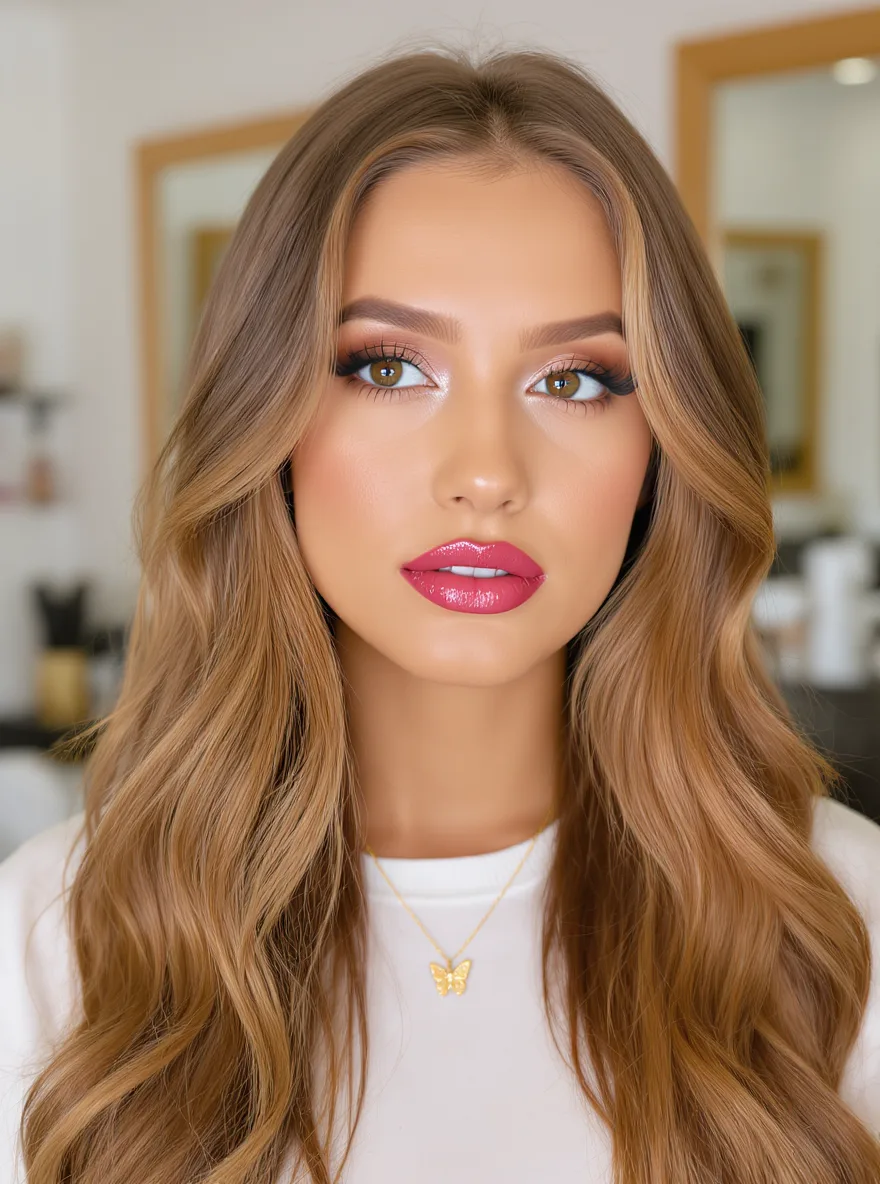Honey Blonde Balayage Voluminous Wavy Layers