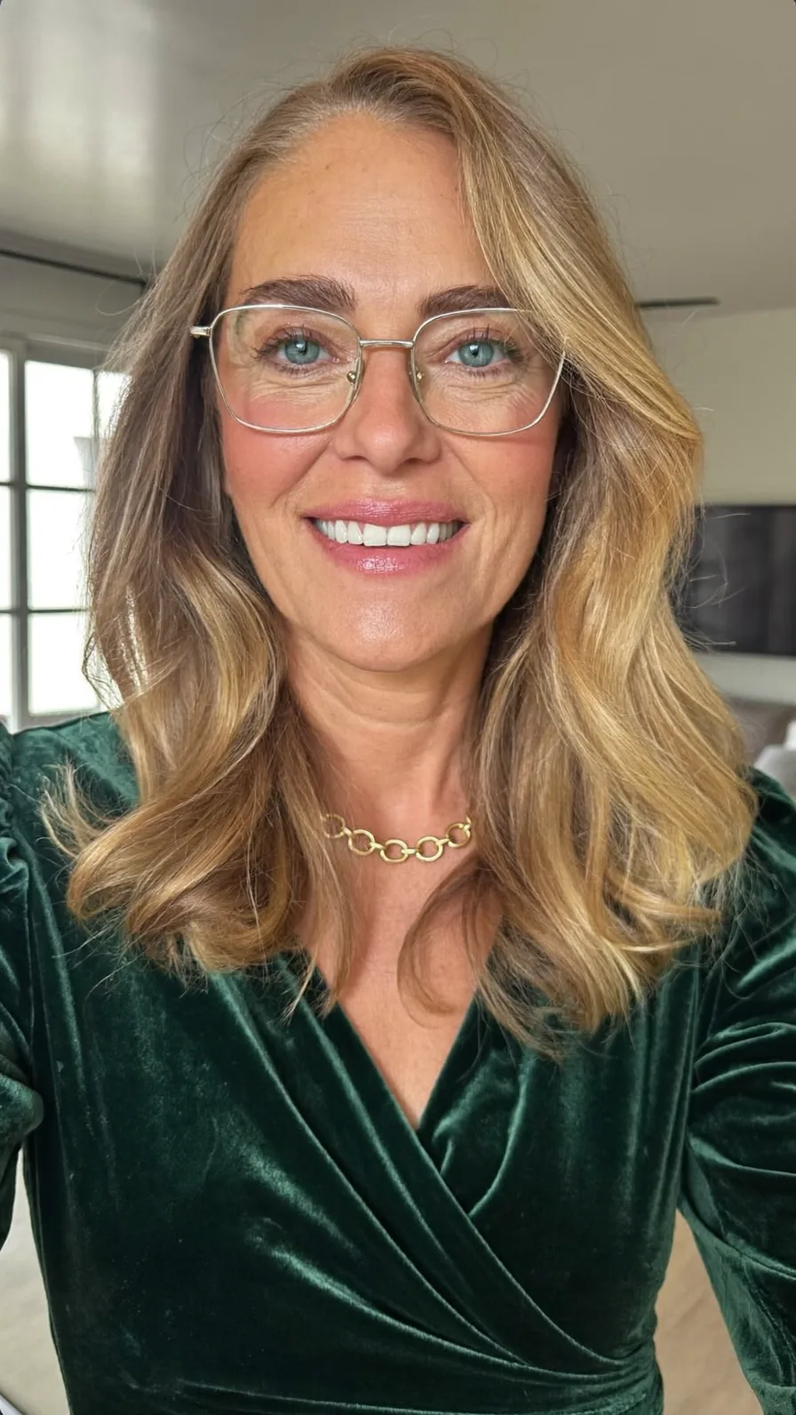 Soft Honey Blonde Long Layers with Side-Swept Style