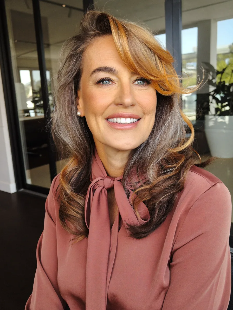 Elegant Medium Length Layered Hairstyle with Side-Swept Bangs