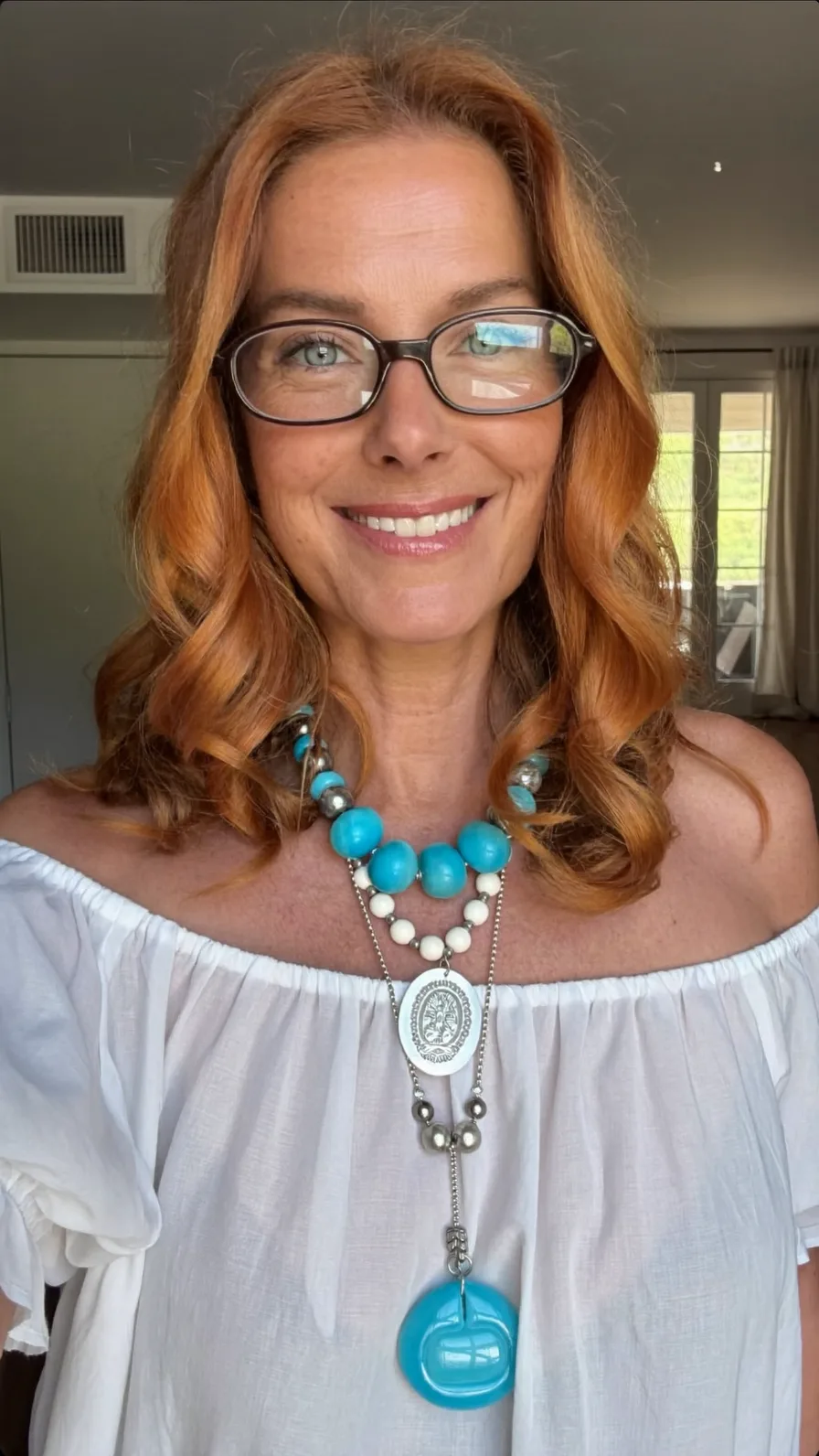 Medium Length Warm Copper Waves with Long Layered Ends