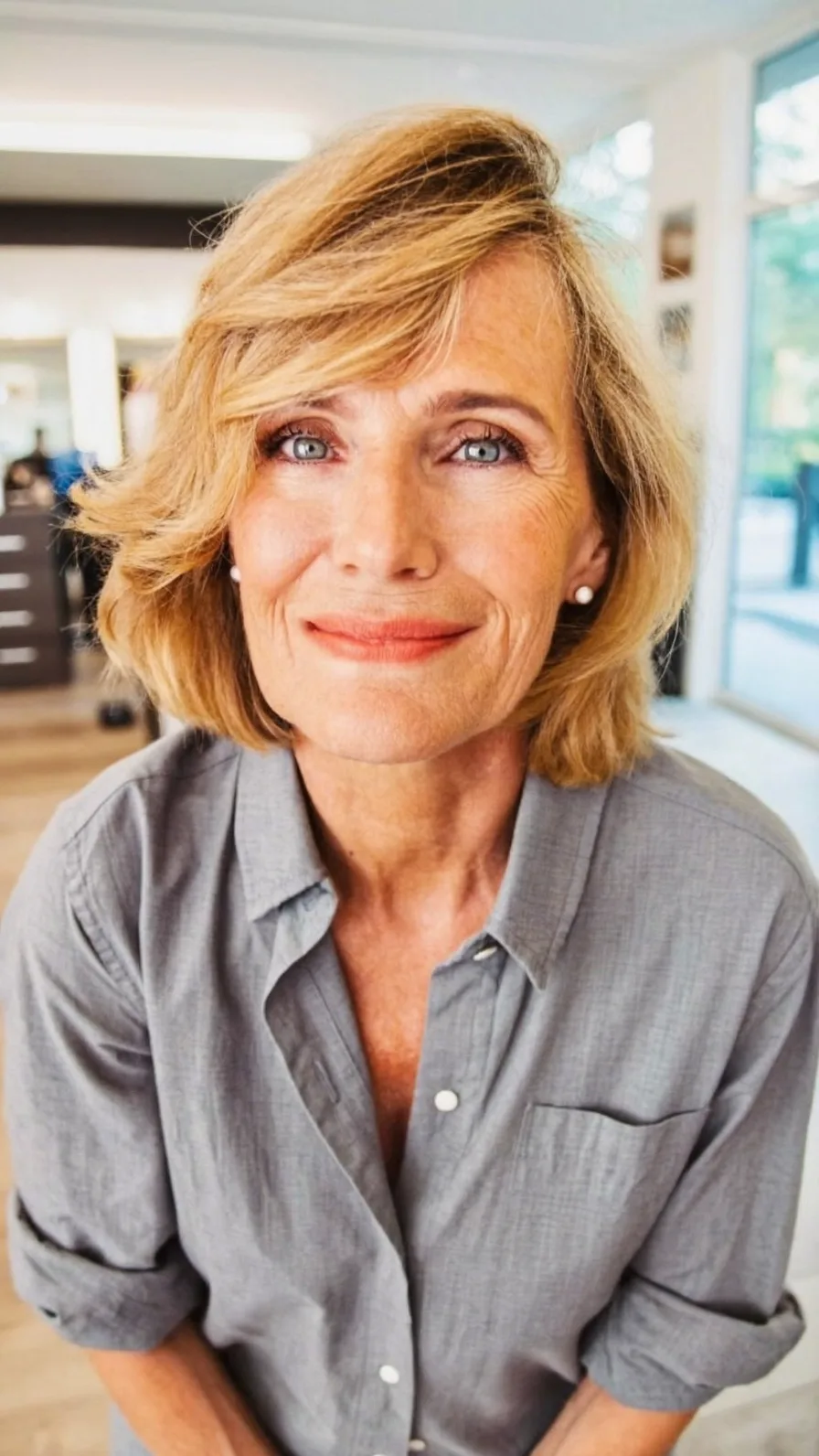 Soft Layered Chin-Length Cut with Flowing Side-Swept Bangs